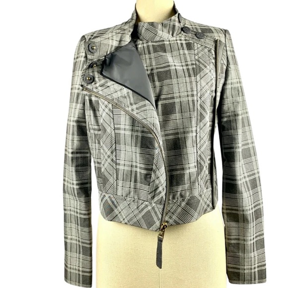 ♥️♥️ BCBG MAXAZRIA Woven Grey Plaid Jacket ♥️♥️ - Picture 4 of 6